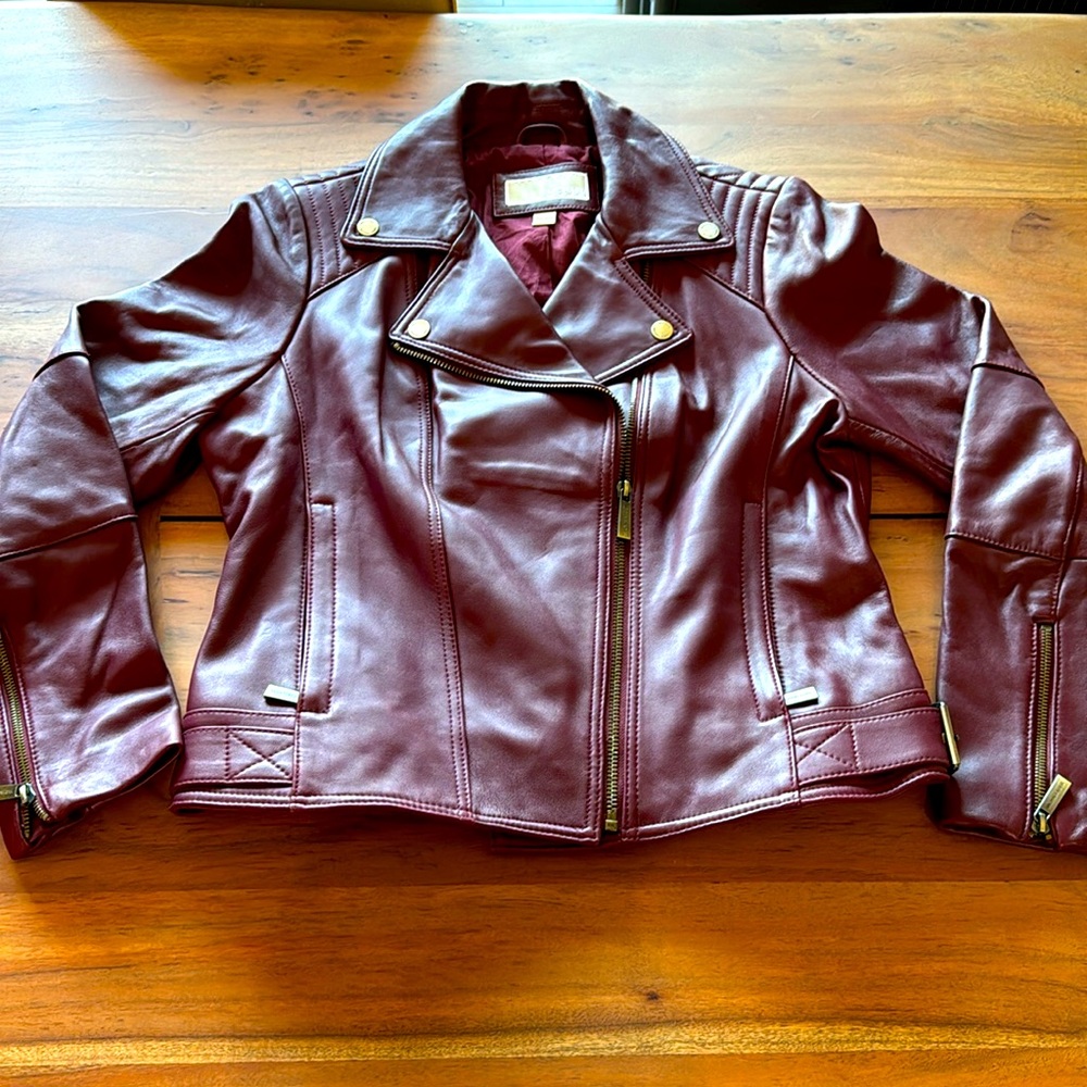 Michael kors dark red leather jacket